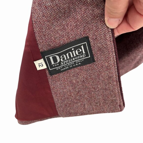 VINTAGE DANIEL FOR SPELLBOUND BURGUNDY TWEED WOOL BLEND BLAZER JACKET - 12 - Picture 4 of 5